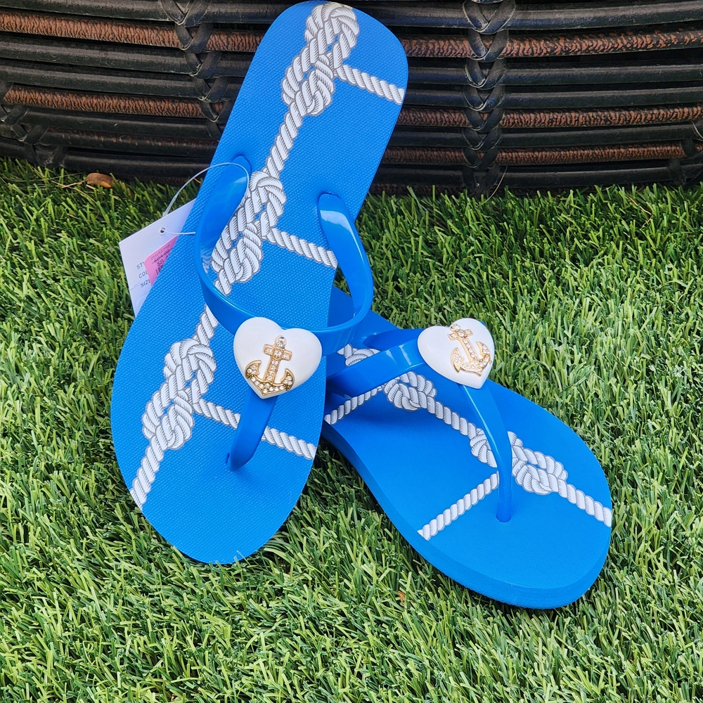 WLK By S.Miller Royal Blue Rhinestone Anchor Women's Flip Flop Sandals Size 10 - Picture 7 of 12